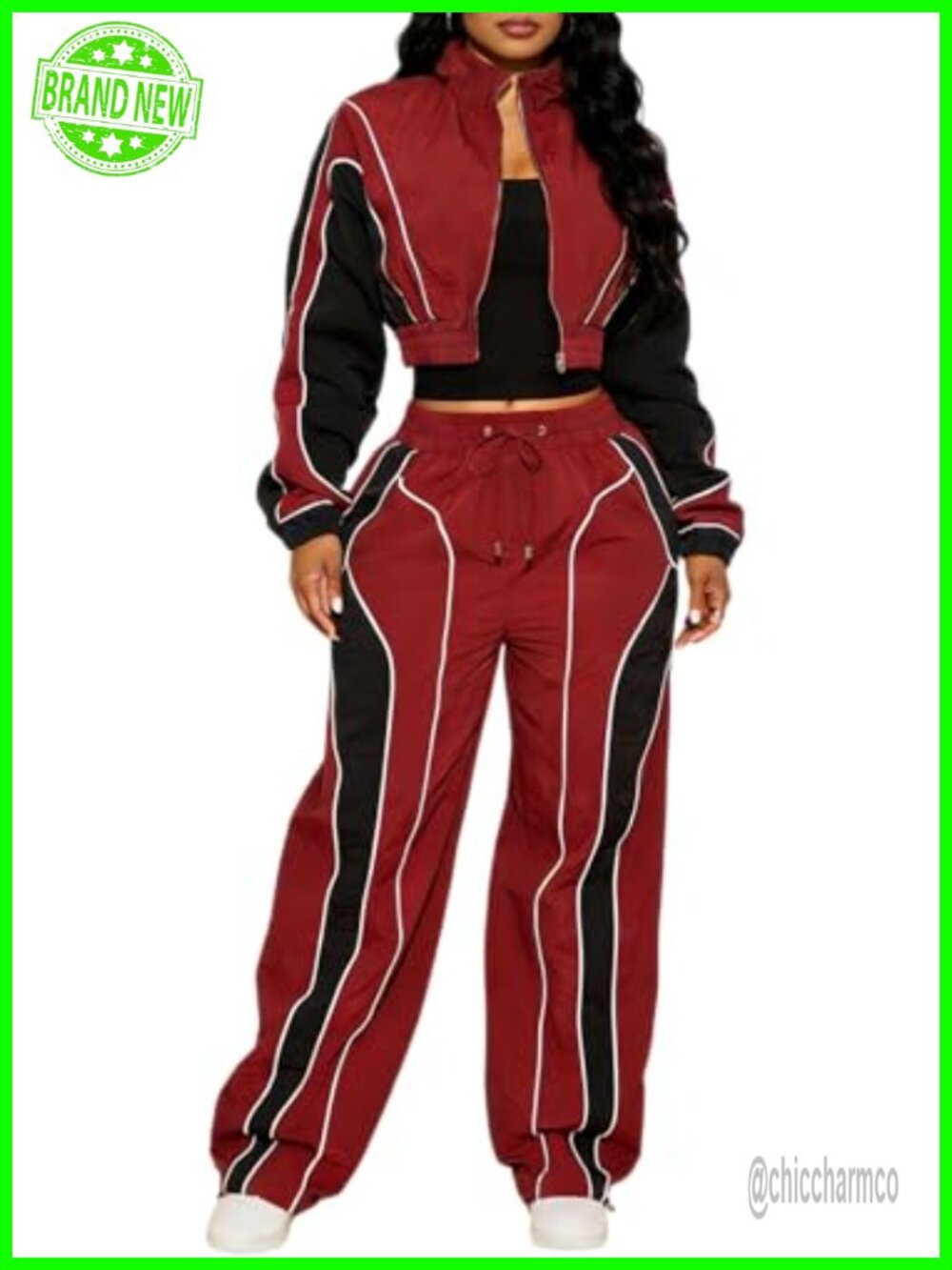 Women's 2 Piece Jogger Set Zip Up Cropped Jacket Wide Leg Pants